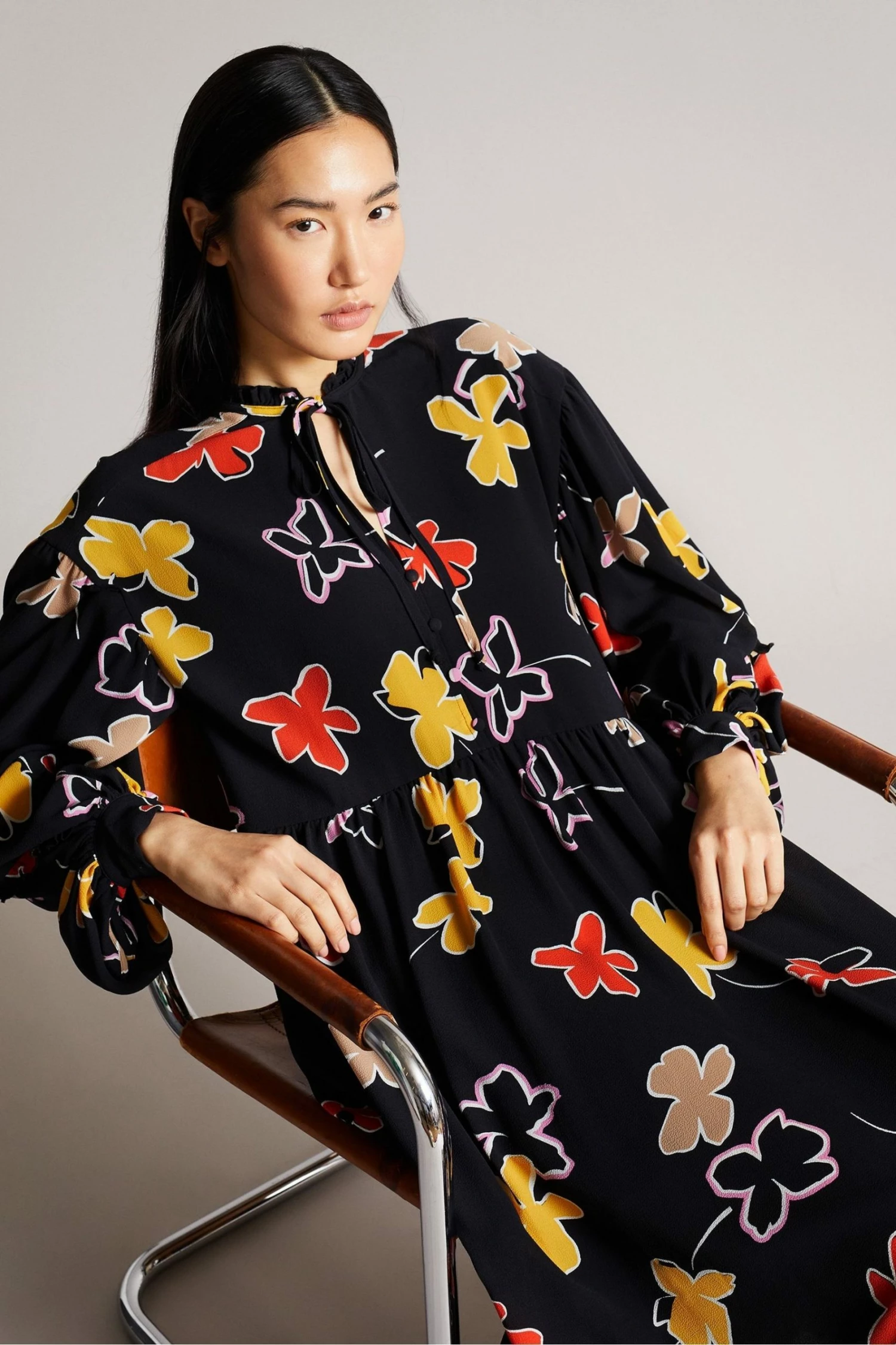 Ted Baker Yviee Black Chuck On Midi Dress With Ruffles 6 Ted Baker Yviee Black Chuck On Midi Dress With Ruffles - Image 4