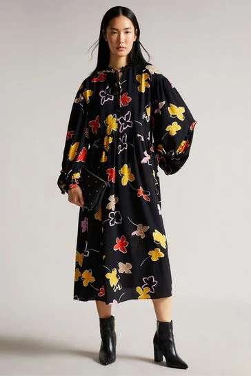 Ted Baker Yviee Black Chuck On Midi Dress With Ruffles 8 Ted Baker Yviee Black Chuck On Midi Dress With Ruffles - Image 6