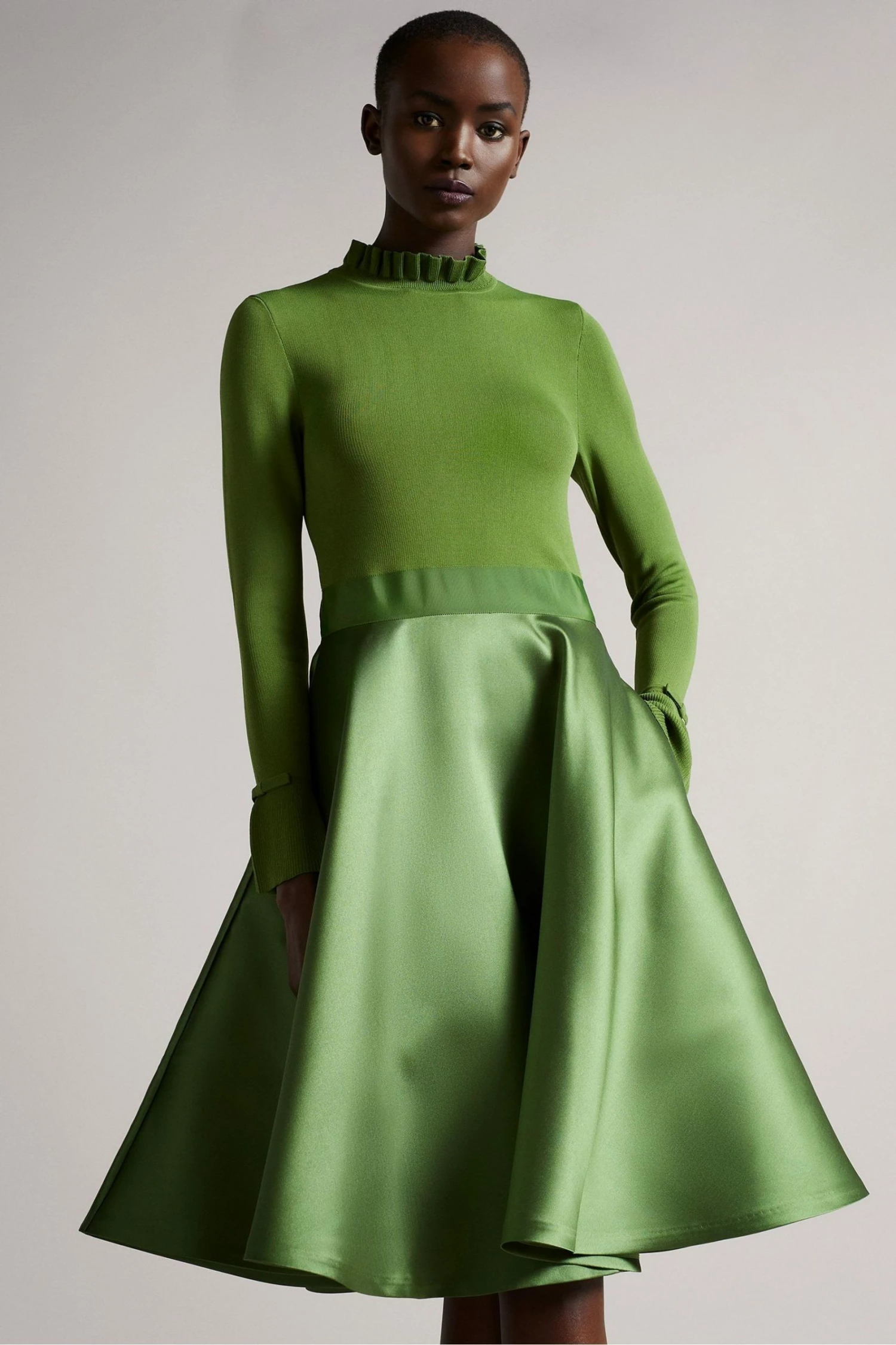 Ted Baker Green Zadi Knitted Frill Full Skirt Dress 5 Ted Baker Green Zadi Knitted Frill Full Skirt Dress - Image 3