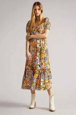 Ted Baker Safiree Black Printed Tiered Midi Dress -tedbaker Shop Online unnamed file 1063