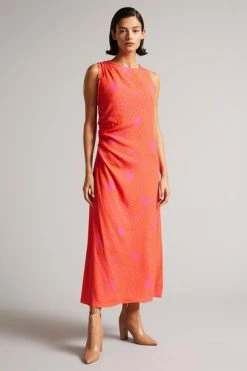 Ted Baker Deep-Pink Luissaa Ruched Side Detail Midi Dress -tedbaker Shop Online unnamed file 1110