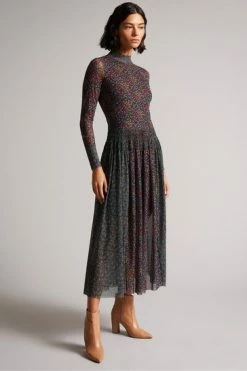 Ted Baker Black Meadoww Mesh Dress With Smocking -tedbaker Shop Online unnamed file 1185