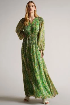 Ted Baker Green Ursilmx Mid Smock Detail Maxi Dress