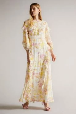 Ted Baker Leyona White Printed Full Sleeve Waterfall Maxi Dress 11 Ted Baker Leyona White Printed Full Sleeve Waterfall Maxi Dress -tedbaker Shop Online unnamed file 1232