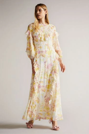 Ted Baker Leyona White Printed Full Sleeve Waterfall Maxi Dress 7 Ted Baker Leyona White Printed Full Sleeve Waterfall Maxi Dress - Image 5