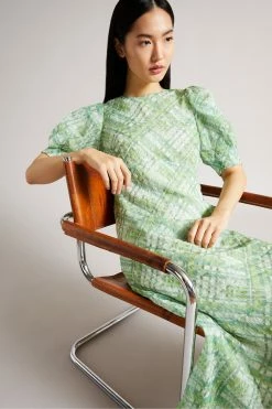 Ted Baker Green Seersucker Check Midi Dress -tedbaker Shop Online unnamed file 1249