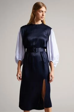 Ted Baker Kaytei Navy Blue Belted Midi Dress With Puff Sleeve 10 Ted Baker Kaytei Navy Blue Belted Midi Dress With Puff Sleeve -tedbaker Shop Online unnamed file 1274
