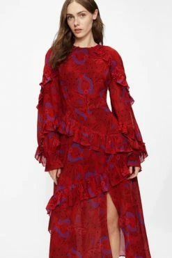 Ted Baker Enrqeta Red Frilled Printed Dress -tedbaker Shop Online unnamed file 1281