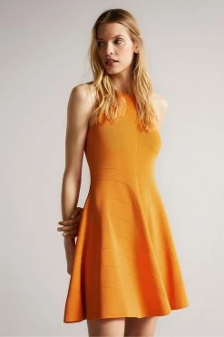 Ted Baker Orange Rayon Flippy Knit Dress