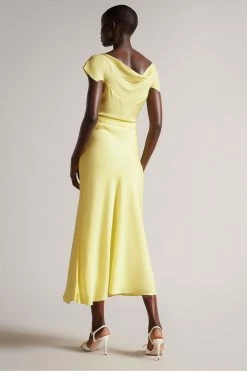 Ted Baker Yellow V-Neck Bias Cut Midi Dress -tedbaker Shop Online unnamed file 1318