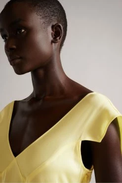 Ted Baker Yellow V-Neck Bias Cut Midi Dress -tedbaker Shop Online unnamed file 1319