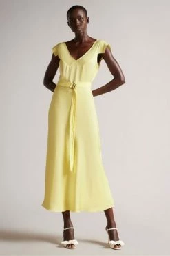 Ted Baker Yellow V-Neck Bias Cut Midi Dress -tedbaker Shop Online unnamed file 1322