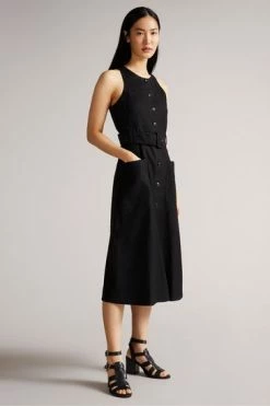 Ted Baker Black Button Through Racer Back Midi Dress -tedbaker Shop Online unnamed file 1334