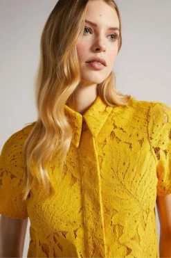 Ted Baker Yellow Mini Lace With Oversized Pockets Shirt Dress -tedbaker Shop Online unnamed file 1351