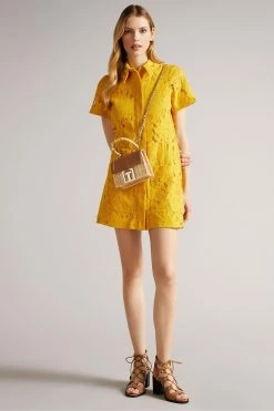 Ted Baker Yellow Mini Lace With Oversized Pockets Shirt Dress -tedbaker Shop Online unnamed file 1352