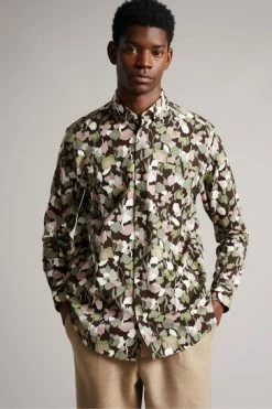 Ted Baker Poplar Brown Long Sleeve Abstract Floral Print Shirt -tedbaker Shop Online unnamed file 1393
