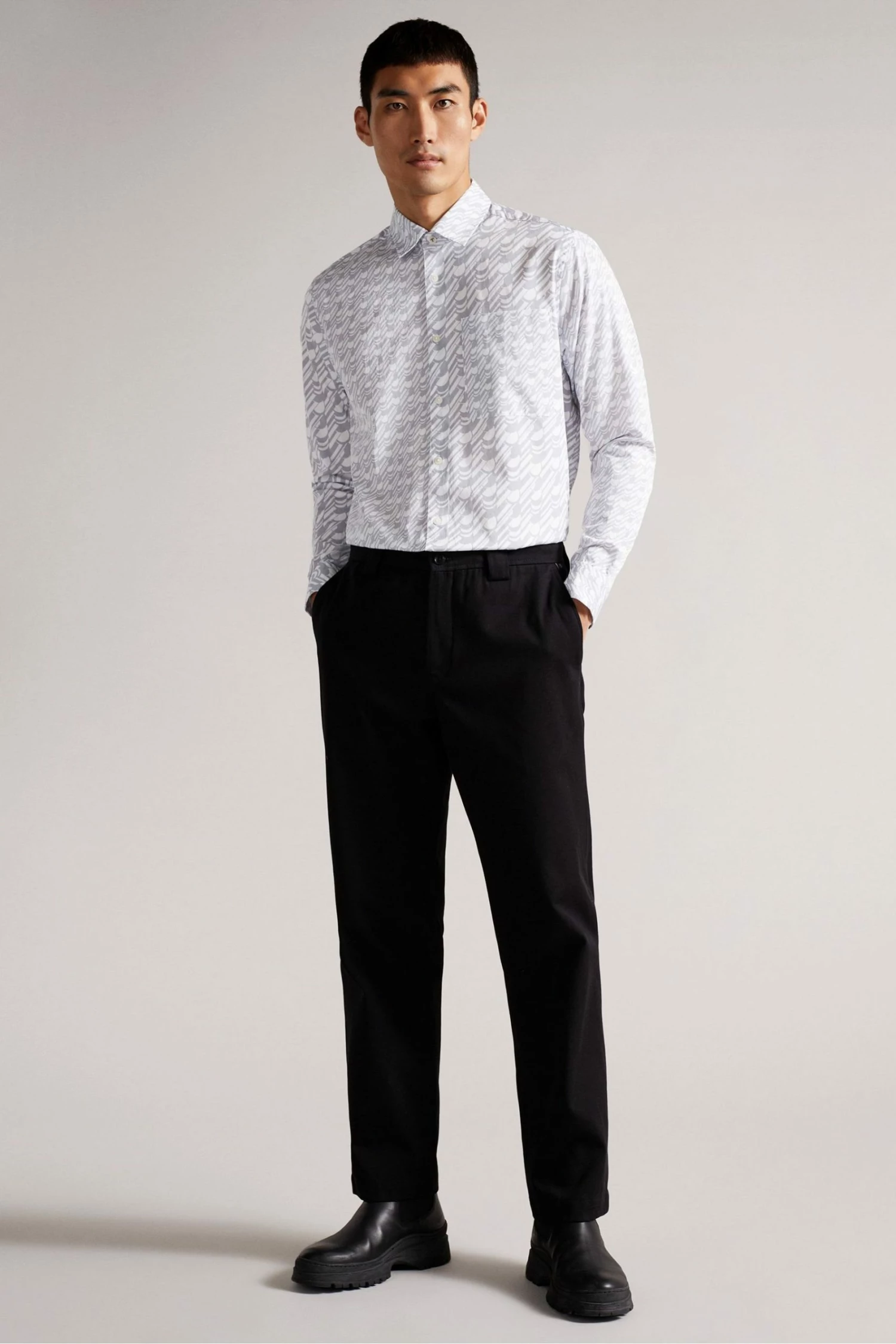 Ted Baker Grey Retrow Long Sleeve Multi Scale Geo Print Shirt 5 Ted Baker Grey Retrow Long Sleeve Multi Scale Geo Print Shirt - Image 3