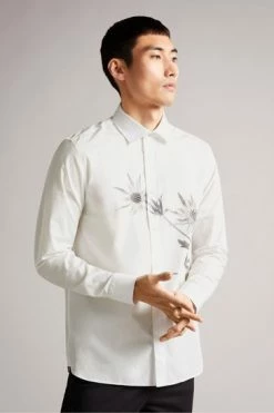 Ted Baker Ilford White Long Sleeve Thistle Placement Print Shirt -tedbaker Shop Online unnamed file 1481