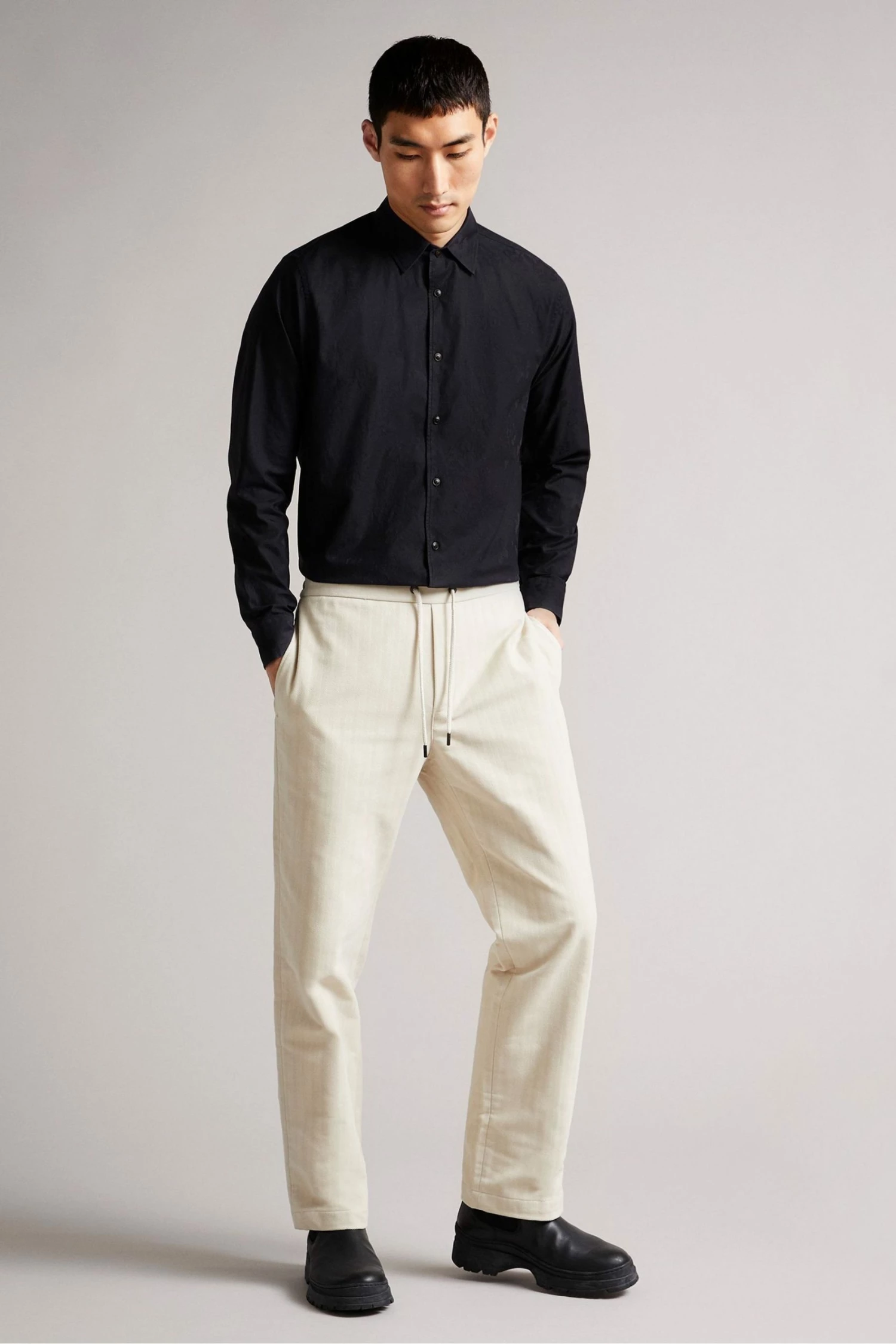 Ted Baker Black Onested Long Sleeve Floral Jacquard Shirt 4 Ted Baker Black Onested Long Sleeve Floral Jacquard Shirt - Image 2