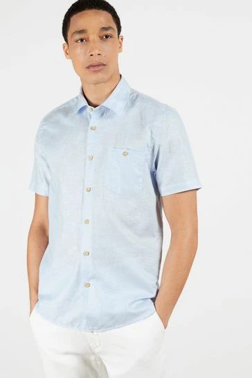 Ted Baker Blue Civiche Plain Linen Blend Shirt 7 Ted Baker Blue Civiche Plain Linen Blend Shirt - Image 5