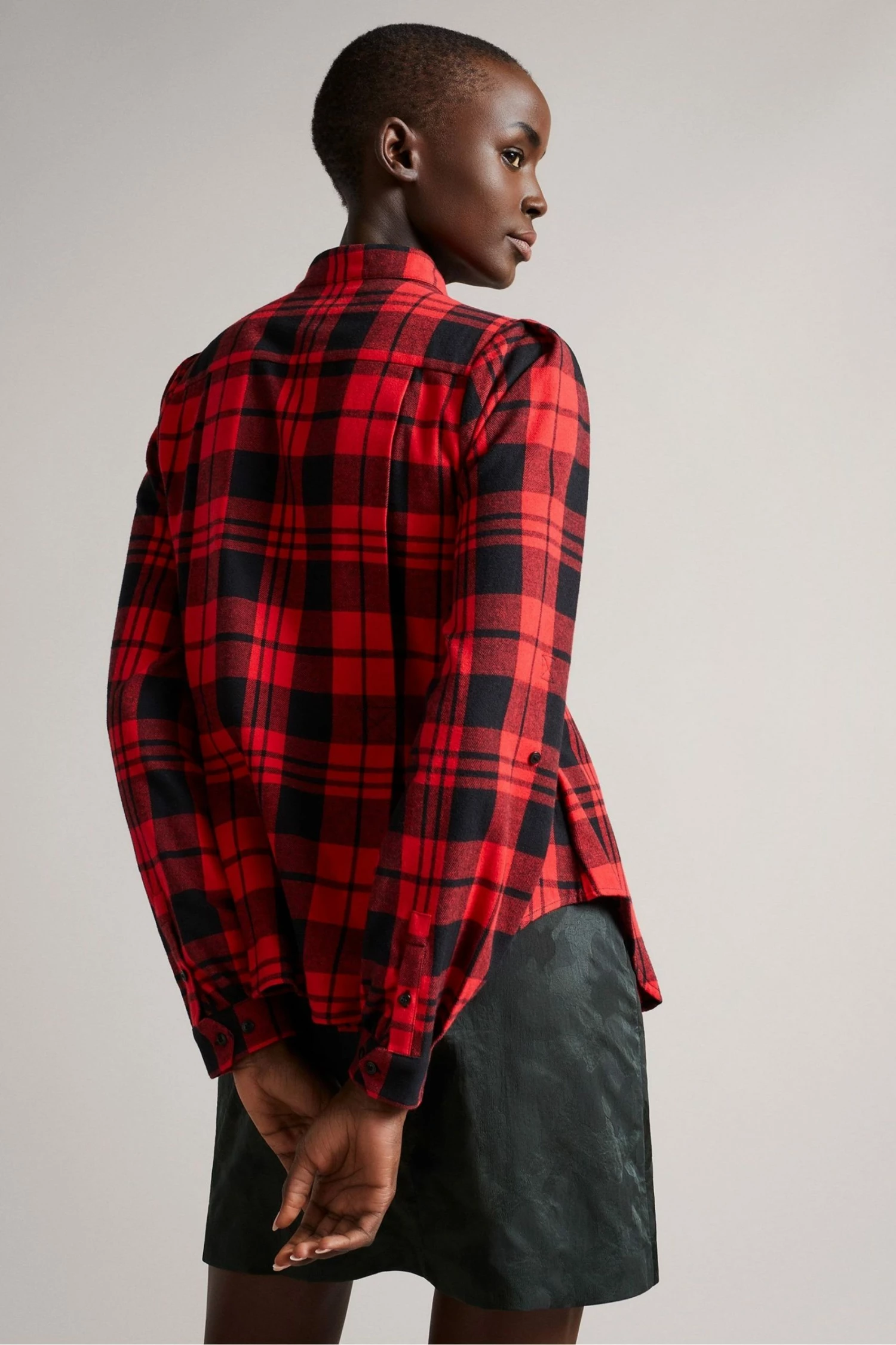 Ted Baker Black Check Flannel Shirt With Knife Pleat 4 Ted Baker Black Check Flannel Shirt With Knife Pleat - Image 2