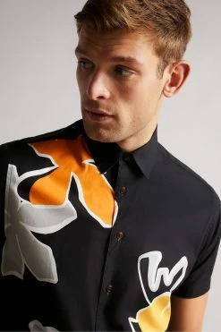 Ted Baker Olympik Black Floral Placement Print Short Sleeve Shirt -tedbaker Shop Online unnamed file 1569