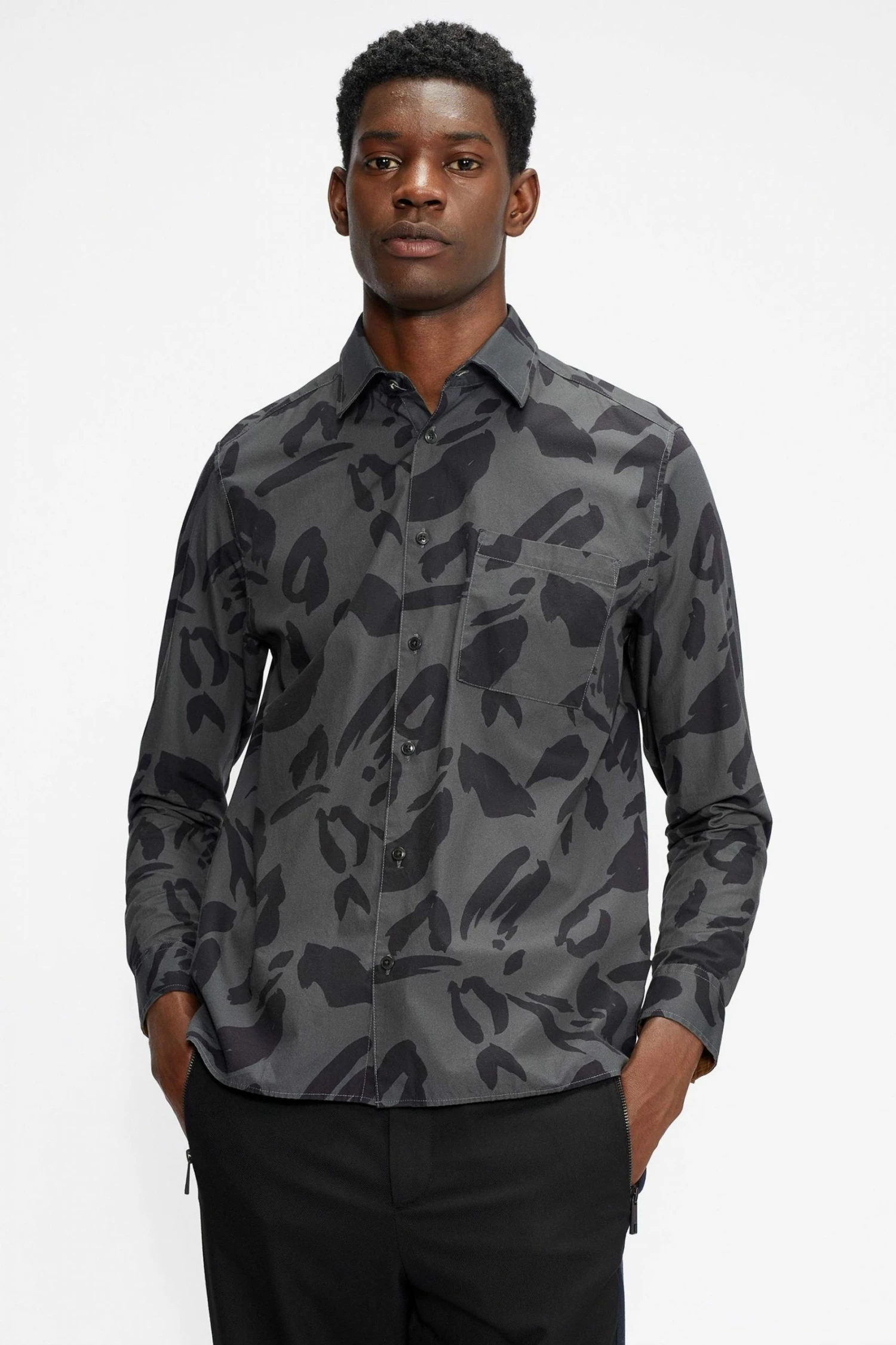 Ted Baker Grey Animal Print Karpass Long Sleeve Shirt 3 Ted Baker Grey Animal Print Karpass Long Sleeve Shirt