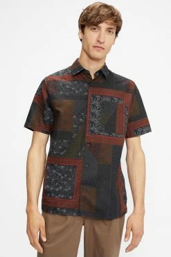 Ted Baker Red Relax Short Sleeve Patchwork Print Shirt