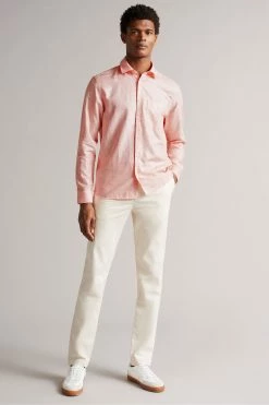 Ted Baker Remark Coral Pink Long Sleeve Linen Shirt -tedbaker Shop Online unnamed file 1710
