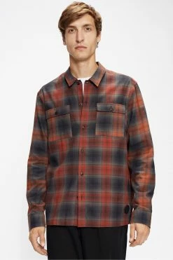 Ted Baker Red Lecture Ls Multi Check Soft Flannel Shacket