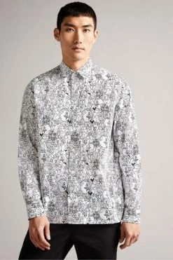 Ted Baker White Upland Long Sleeve All Over Character Print Shirt -tedbaker Shop Online unnamed file 1891