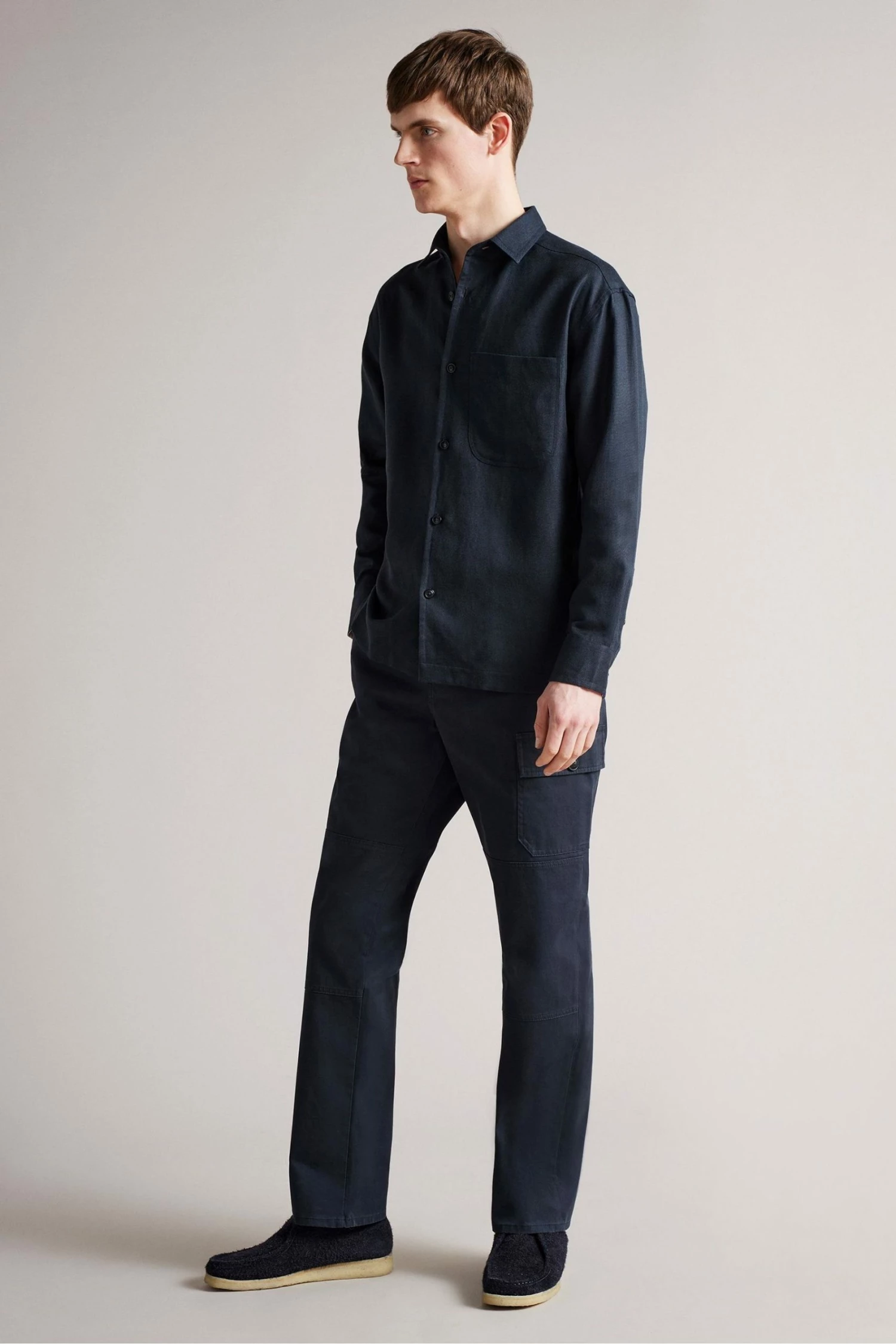 Ted Baker Belvue Blue Long Sleeved Heavy Linen Blend Shirt 5 Ted Baker Belvue Blue Long Sleeved Heavy Linen Blend Shirt - Image 3