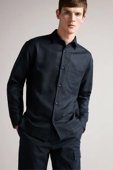 Ted Baker Belvue Blue Long Sleeved Heavy Linen Blend Shirt 8 Ted Baker Belvue Blue Long Sleeved Heavy Linen Blend Shirt - Image 6