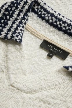 Ted Baker Cream Burlee Long Sleeve Open Striped Collar Crew Shirt -tedbaker Shop Online unnamed file 1943