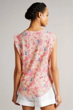 Ted Baker Kashaa Pink Shoulder Pad Linen T-Shirt -tedbaker Shop Online unnamed file 1985