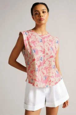 Ted Baker Kashaa Pink Shoulder Pad Linen T-Shirt -tedbaker Shop Online unnamed file 1989
