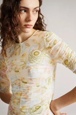 Ted Baker Alllaba Yellow Rouched Mesh T-Shirt -tedbaker Shop Online unnamed file 2068