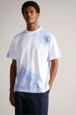Ted Baker Sumatra White Short Sleeve Placement Paisley Printed T-Shirt -tedbaker Shop Online unnamed file 2321