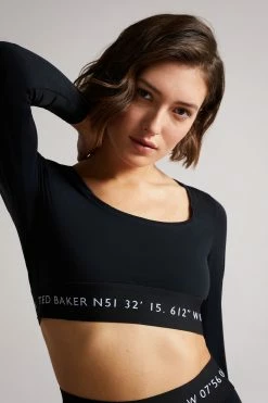 Ted Baker Acamarr Black Long Sleeve Skinny Scoop Neck Top