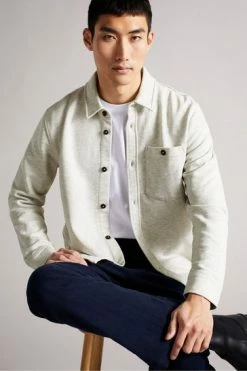 Ted Baker Ecru Bromlee Long Sleeve Heavyweight Jersey Overshirt -tedbaker Shop Online unnamed file 2568