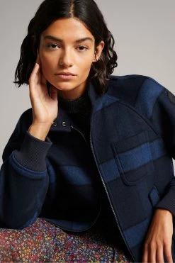 Ted Baker Leinora Blue Relaxed Fit Check Harrington Jacket -tedbaker Shop Online unnamed file 2594