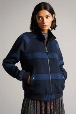 Ted Baker Leinora Blue Relaxed Fit Check Harrington Jacket -tedbaker Shop Online unnamed file 2597