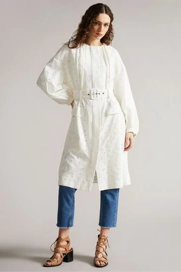 Ted Baker Xandie White Collarless Ottoman Broderie Mac Jacket 7 Ted Baker Xandie White Collarless Ottoman Broderie Mac Jacket - Image 5