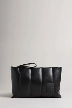 Ted Baker Black Pu Vertically Quilted Oversized Clutch Bag