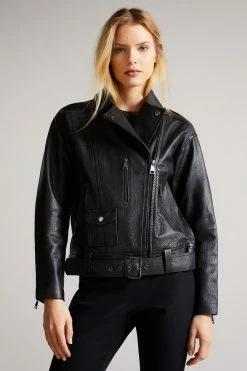 Ted Baker Oversized Tiano Black Biker Jacket