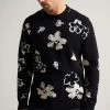 Ted Baker Navy Blue Sandsen Flower Graphic Crew Neck Jumper -tedbaker Shop Online unnamed file 2872