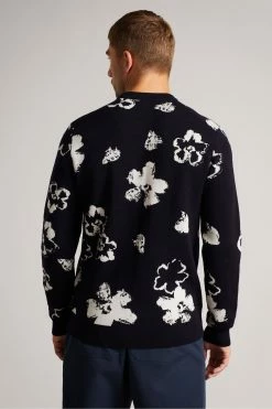 Ted Baker Navy Blue Sandsen Flower Graphic Crew Neck Jumper -tedbaker Shop Online unnamed file 2873