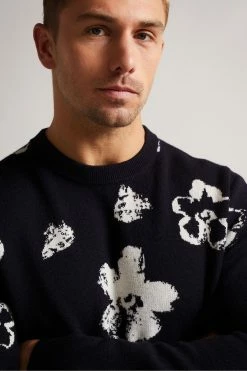 Ted Baker Navy Blue Sandsen Flower Graphic Crew Neck Jumper -tedbaker Shop Online unnamed file 2874