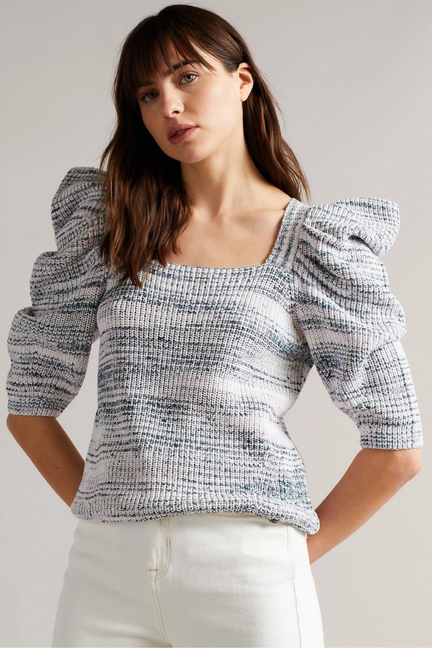 Ted Baker Aspel White Cotton Sleeve Detailed Knit Jumper 3 Ted Baker Aspel White Cotton Sleeve Detailed Knit Jumper