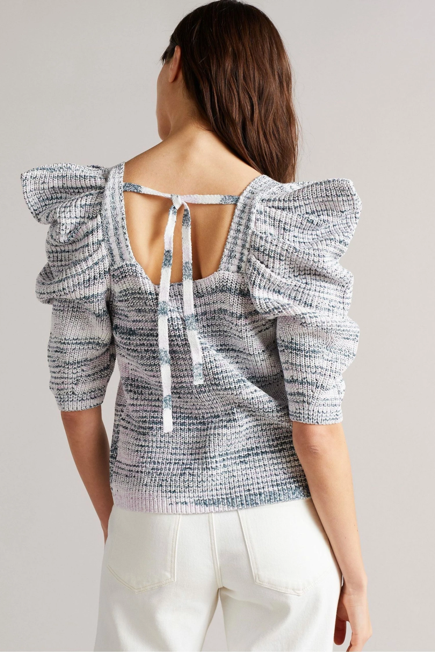 Ted Baker Aspel White Cotton Sleeve Detailed Knit Jumper 4 Ted Baker Aspel White Cotton Sleeve Detailed Knit Jumper - Image 2